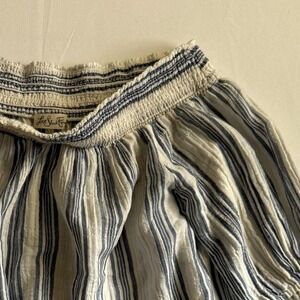 Love Shack Fancy | Women's M, White/Blue/Gold‎ Striped, Off-the-Shoulder Blouse